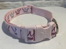 Dog Collar.   Adjustable Medium To Large.  Pink With Crowns.  