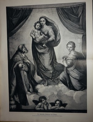 Sistine Madonna 1886 Woodblock Raphael Religion Art Graphic
