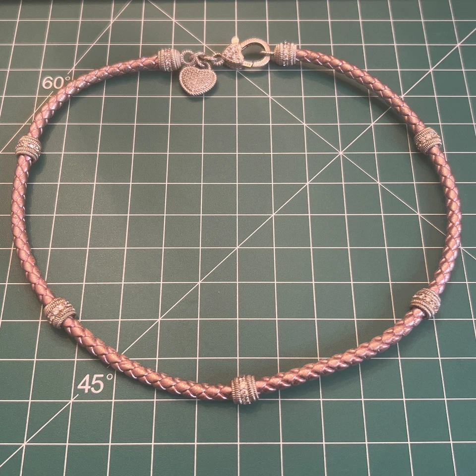 "Collar de estación Judith Ripka de 18"" de cuero tejido rosa metálico 925 de 18""" Foto 4 de 4