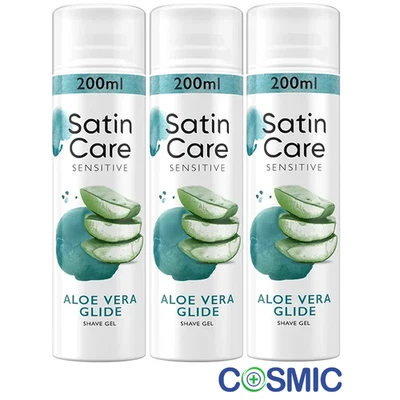 3 X Gillette Satin Care Shave Gel With Aloe Vera For Sensitive Skin 200ml