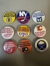 Vintage NHL  Button Lot Bruins Flames Islanders Flyers Devils Wings Kings Sabres