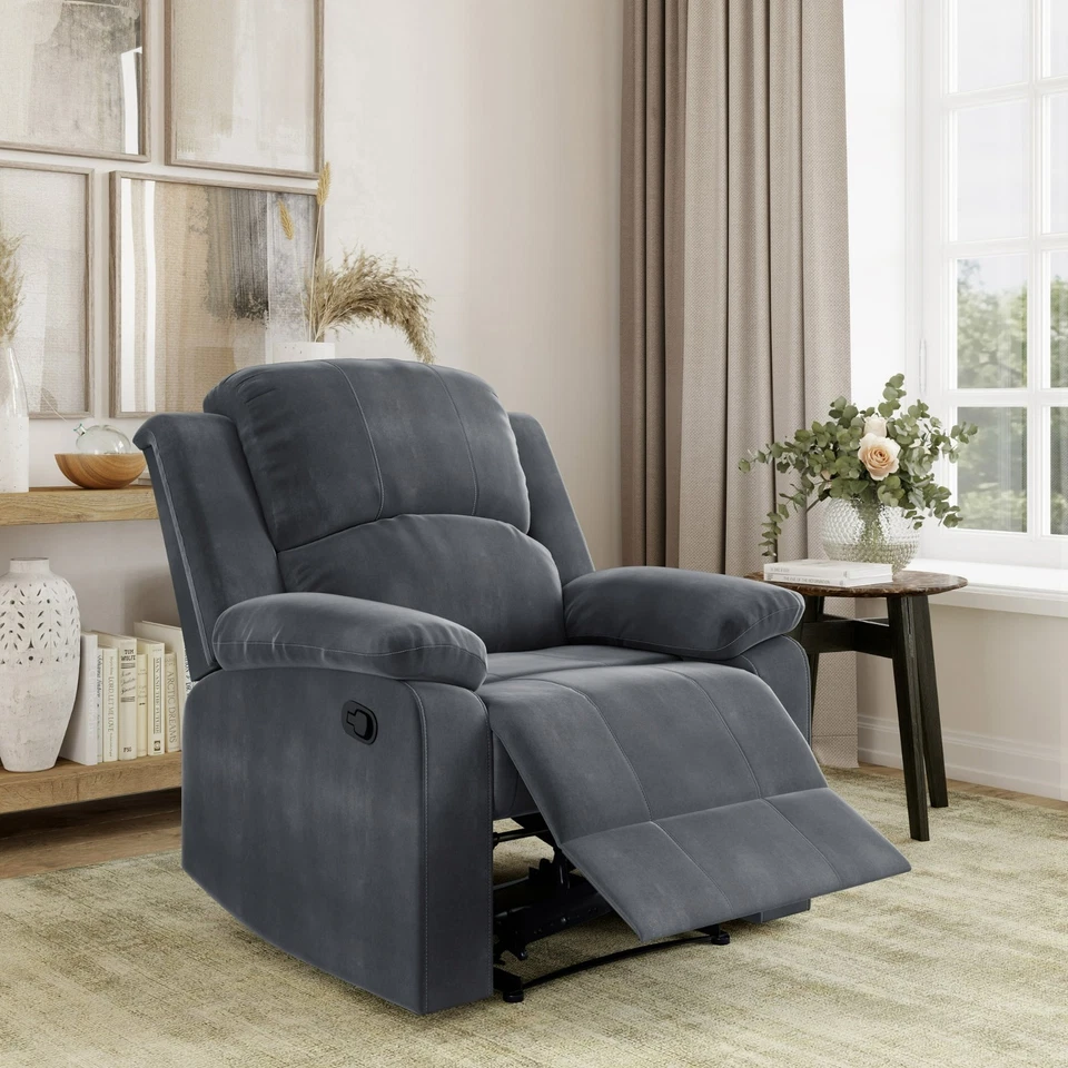 Manual Standard Recliner Arm Chair Big Tall Gray Microfiber Lounger Relax Seat - Image 3 of 4