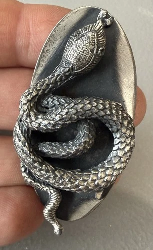 Vintage Figural Rattlesnake Snake Costume Jewelry Silver Brooch Pin Must See