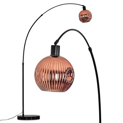 HOFSTEIN Villamare Stehlampe aus Metall/Riffelglas Schwarz/Kupfer mit Marmorfuß