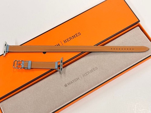 Hermes Apple Watch Band Attelage Double Tour Bleu Lin Leather Strap 42 41 40mm - 第 4/9 張圖片
