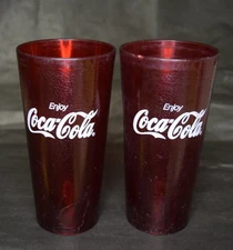 Coke, Glasses, 20 oz, Used, Red, Restaurant, Supplies, Vintage, Plastic