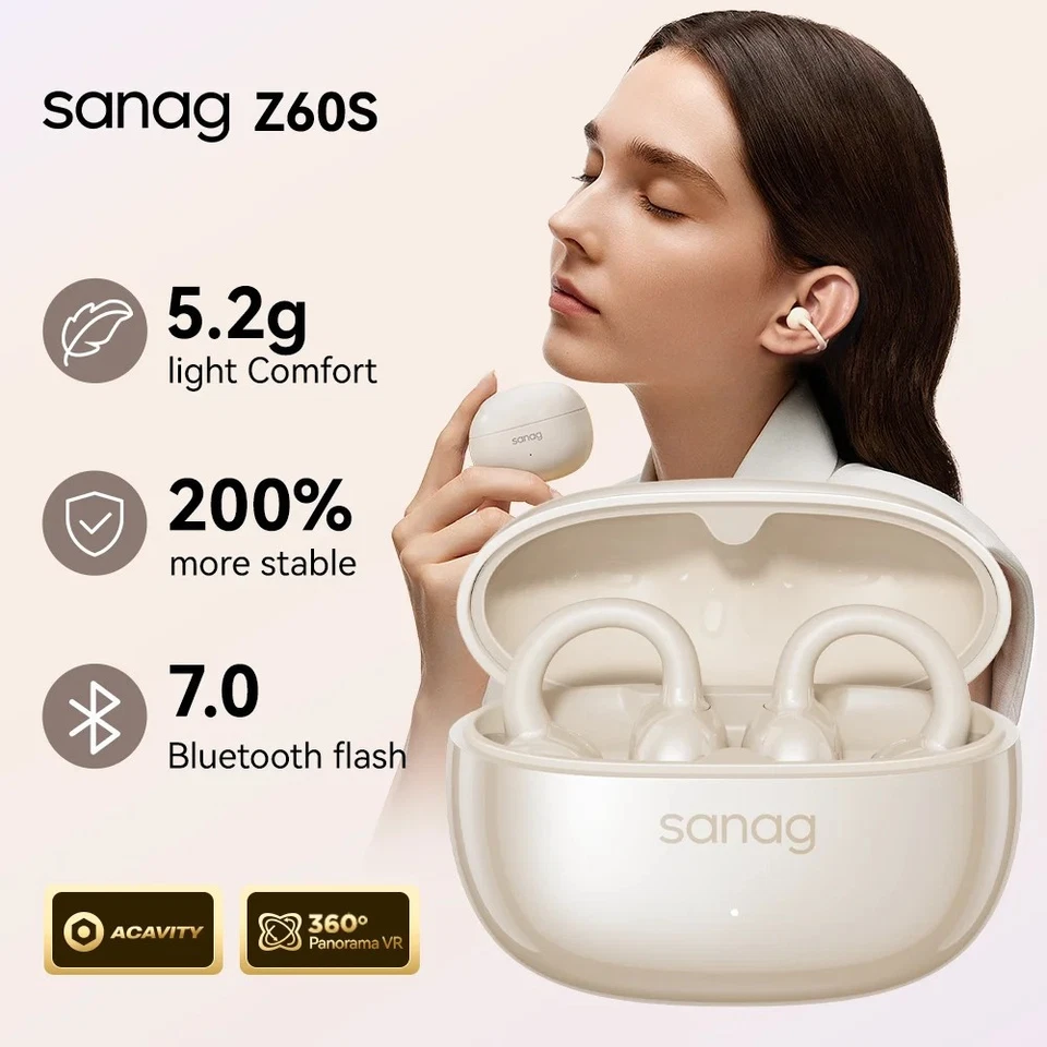 Sanag Z60S Open Ear Clip on Earphones Wireless Bluetooth 6.0 Headphones - Image 2 of 4