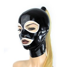 Latex Cosplay Hood with Blond Wig Rubber Mask Catsuit Clubwear Masquerade Fetish