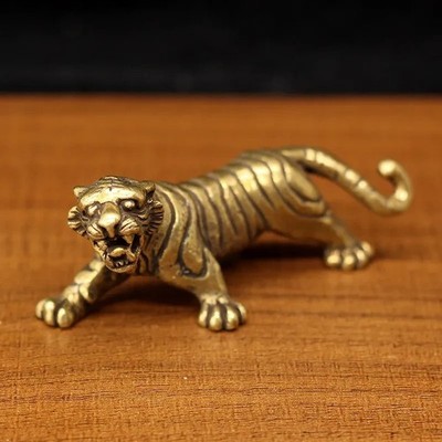 3.1 '' Mini Statue Tea Pet Table Ornament Solid Brass Small Tiger Lucky Gift
