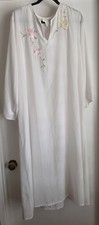 VTG Natori Nightgown Women White Floral Long Sleeve Sleepshirt Sleep Dress Gown