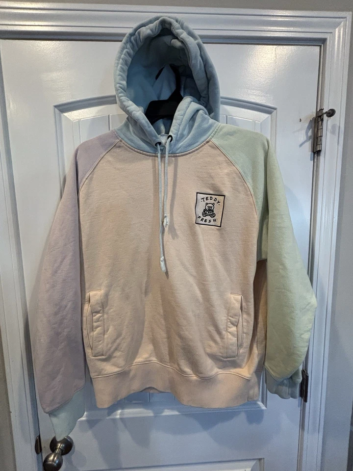 Sudadera con Capucha Teddy Fresh Colorblock Parche Pastel Logo Unisex Talla L Rara Difícil de Encontrar Foto 2 de 4