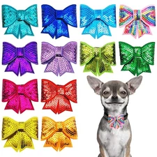 12 Pack Small Dog Collar Charms Bowties Embroidery Paillette Bowknot for Cats...