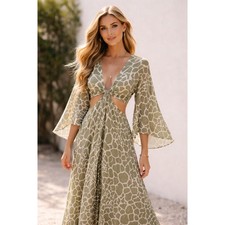 Boamar Giraffe Print Avalon Long Dress Cut out Design Size S 