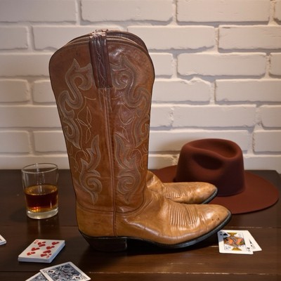 Lucchese ?Sz10 Vintage ?Western Handcrafted‎ Leather Cowboy Boot Rodeo Luxury Vtg Lucchese Hand Made Cowboy Western Stitching Altered Side  main image 3