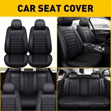 5-Seat Black Full Leather Set Car Covers Seat Front + Rear For Crew Cab Van EVs