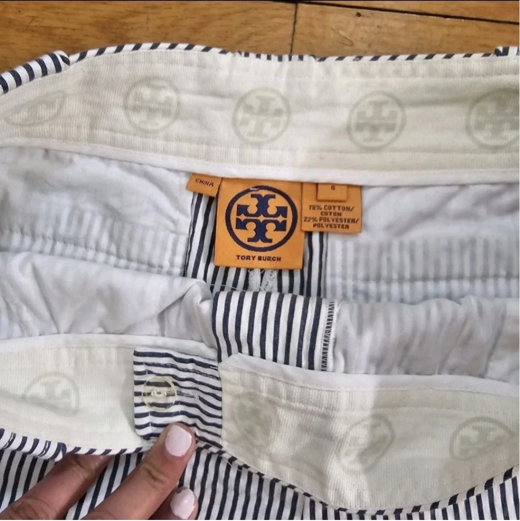 Tory Burch pantalone donna svasato a righe taglia 8 bianco nero