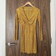ASOS Yellow Sitsy Floral Plisse Twist Detail V Neck Mini Dress UK 10 NEW