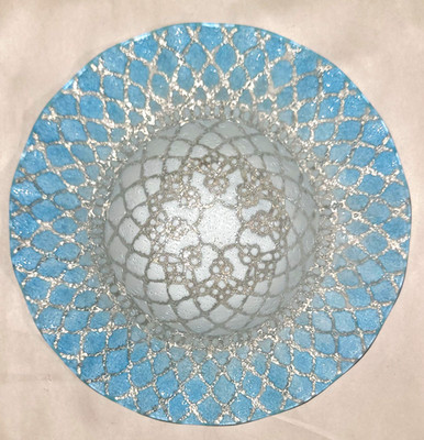 Vintage Fused Art Glass Ruffled Bowl Sky Blue Embassy Lace Crochet Pattern