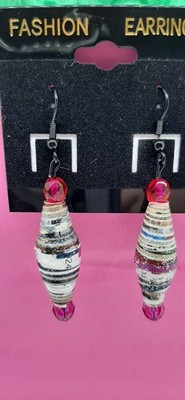 Multicolor Paper Beaded Dangle/Drop Earrings Pink Round facet bead Metal Hook