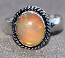 925 Silver Plated Fiery Natural Ethiopian Opal Ring US 7.5 Wedding Jewelry GW
