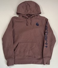 Carhartt Women s Relaxed Fit Pullover Hoodie Mauve Pink Logo Sleeve Size S