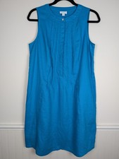 J Jill Dress Womens Medium Pet Blue Love Linen Sleeveless Button Front Pockets
