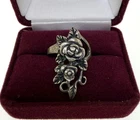 Vintage Sterling Silver Rose Flower Ring Size 8 Ornate Floral Statement Ring