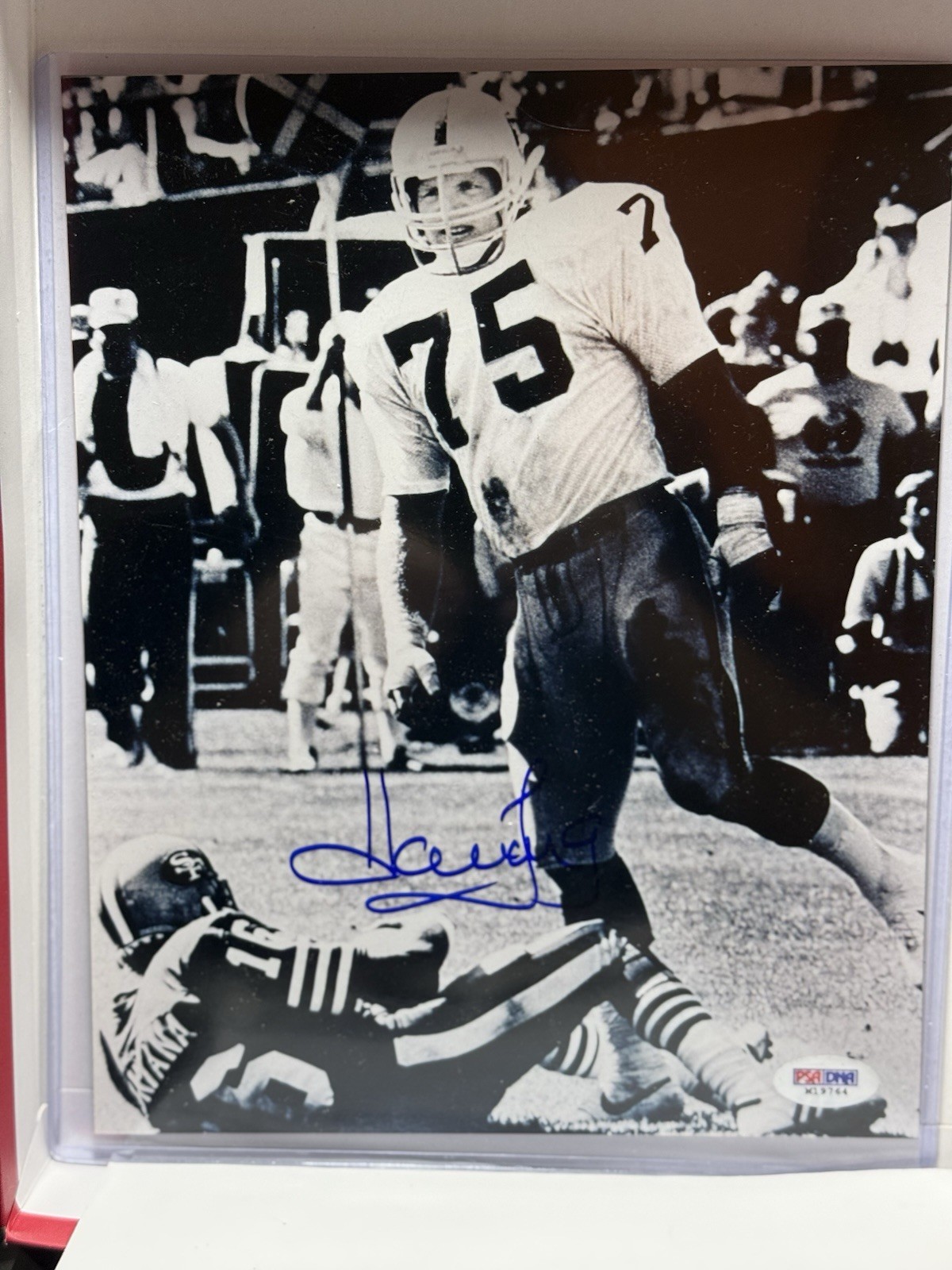Howie Long Autographed Signed Oakland Raiders PSA/DNA 8x10 B/W Photo HOF (Sticker Only) Raiders TV Analyst 