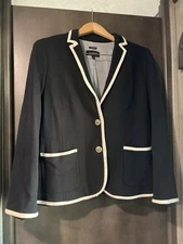 Talbots Aberdeen Black Crested Logo Button Cardigan Blazer Women's Size 14