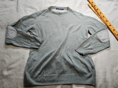 Libero Milano Cashmere Men Shirt Size 54 Green Gray Sweater Patch Knit Italy Top