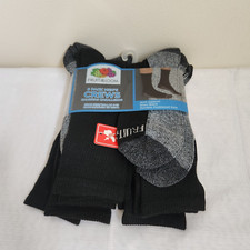 Fruit Of the Loom Crew Socks Men's 6-12 Black Arch Support Cushioned Sole 6-Pack