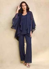 TOGETHER Navy Corsage Trim 2 Piece Set UK 14 NO TROUSERS (fm126-34)