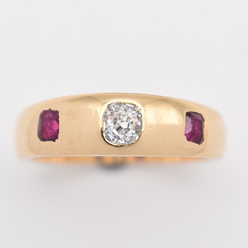 Edwardianischer antiker Bandring Rubin und Diamant Zigeuner besetzt (um 1900) Rubine & Diamant - Bild 1 von 6