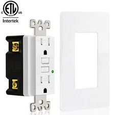 GFCI Outlet 15A WR TR LED Indicator ETL Listed Wall Plate Included White Home ×1
