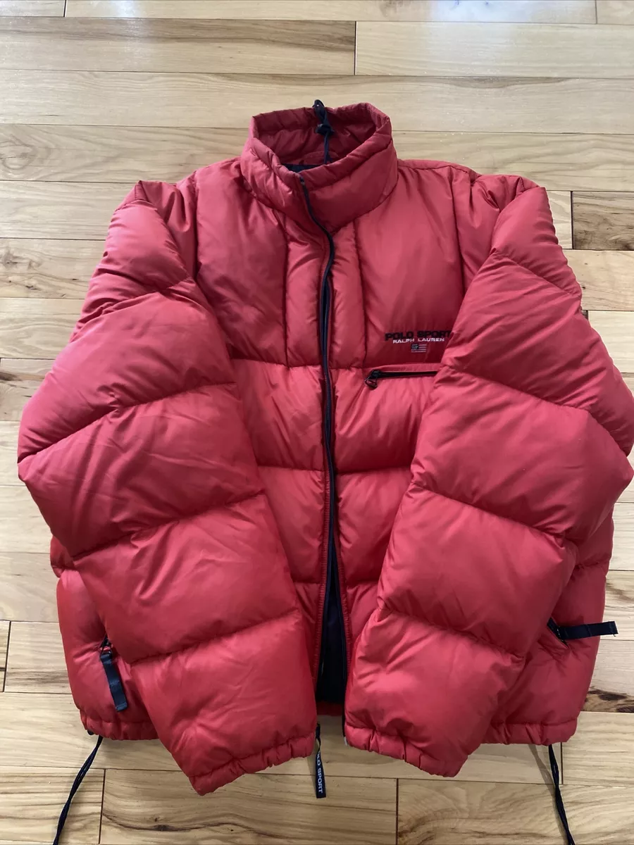 Vintage 90s Ralph Lauren Polo Sport Down Puffer Jacket Red Collapsable NEAR  MINT