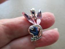 VINTAGE RETRO PINK CRYSTAL CUTE SILVER TONE PLAYBOY BUNNY RABBIT CHARM PENDANT