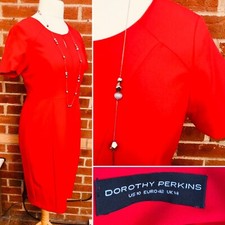 Dorothy Perkins Size 14 Red Shift Dress Stretch Summer Wedding Excellent L6