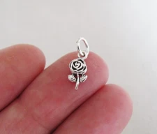 Very small Sterling Silver Rose flower mini tiny charm
