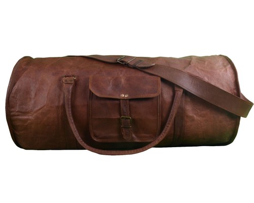 Bolsas grandes de gimnasio de lona grandes de cuero genuino marrones vintage de 22" para hombre - Imagen 3 de 4