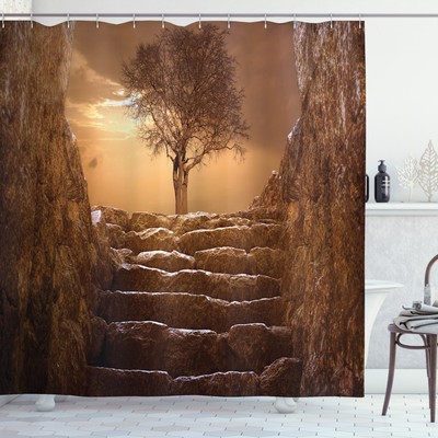 Tree Shower Curtain Brown Sky Sunset Cloudy Print for Bathroom