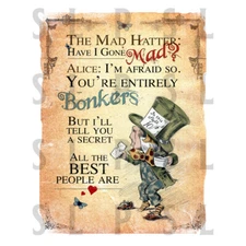 Alice In Wonderland Bonkers Metal SIGN RETRO Kitchen GARAGE BAR PUB MAN CAVE