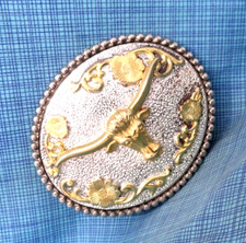 Western Longhorn Belt Buckle Filigree Floral Scroll Cowboy Cowgirl Vtg  .NOX688