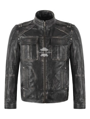 Herren Cafe Racer Biker Echt Leder Jacke Schwarz Vintage Retro Motorradjacke