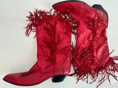 Vintage DINGO Size 9 Boots Red Leather Fringe Boho Western Cowgirl Rodeo 18244 - Picture 7 of 8