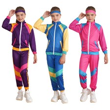 Kids 80s Retro Disco Costume Hip Hop Dance Clothes Jacket with Pants Tracksuits