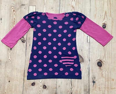 Girls Knitted Jumper Dress Blue Pink Polka Dots Toddler George💛18