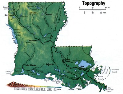 LOUISIANA TOPOGRAPHY MAP GLOSSY POSTER PICTURE PHOTO PRINT BANNER 10266