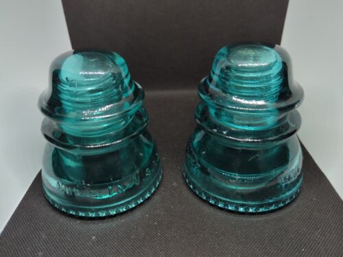 2 aislantes eléctricos de vidrio Aqua (azul/verde) Hemingray 42 - hechos en EE. UU. - Imagen 1 de 8