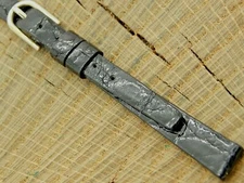 Stylecraft NOS Vintage Unused Black Crocodile Watch Band Silver Tone Buckle 8mm