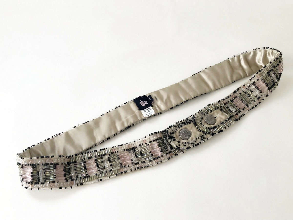 Ibisco Hand Beaded Belt, Ivory Satin, Pink, Grey, Black  display picture 1